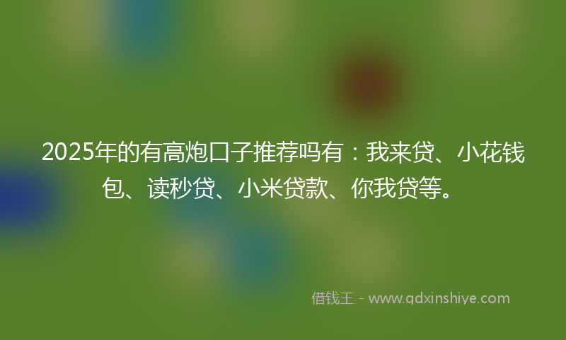 2025年的有高炮口子推荐吗有：我来贷、小花钱包、读秒贷、小米贷款、你我贷等。