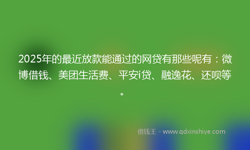 2025年的最近放款能通过的网贷有那些呢有：微博借钱、美团生活费、平安i贷、融逸花、还呗等。
