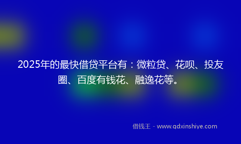 2025年的最快借贷平台有：微粒贷、花呗、投友圈、百度有钱花、融逸花等。
