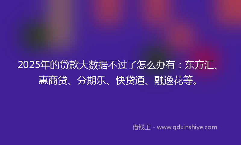 2025年的贷款大数据不过了怎么办有：东方汇、惠商贷、分期乐、快贷通、融逸花等。