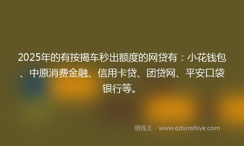 2025年的有按揭车秒出额度的网贷有：小花钱包、中原消费金融、信用卡贷、团贷网、平安口袋银行等。