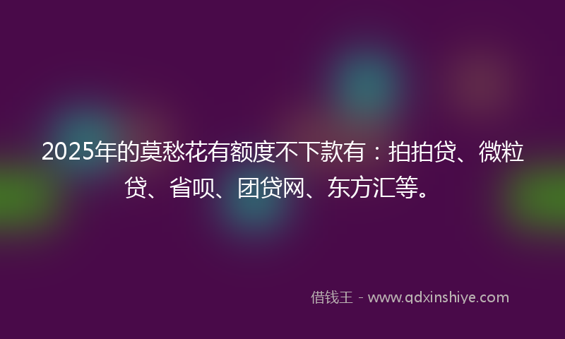 2025年的莫愁花有额度不下款有：拍拍贷、微粒贷、省呗、团贷网、东方汇等。