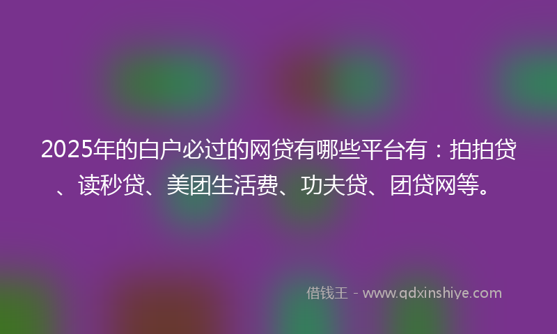 2025年的白户必过的网贷有哪些平台有：拍拍贷、读秒贷、美团生活费、功夫贷、团贷网等。