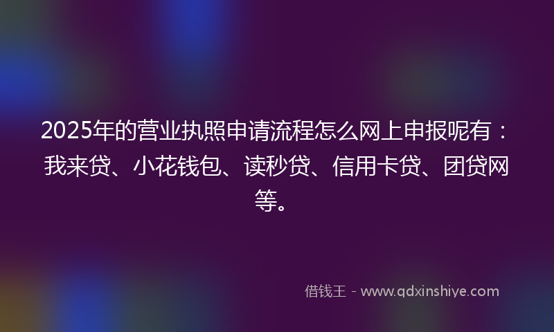 2025年的营业执照申请流程怎么网上申报呢有：我来贷、小花钱包、读秒贷、信用卡贷、团贷网等。
