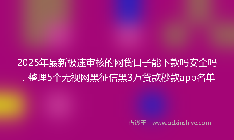 2025年最新极速审核的网贷口子能下款吗安全吗，整理5个无视网黑征信黑3万贷款秒款app名单