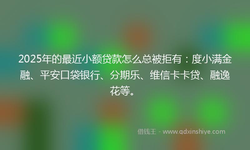 2025年的最近小额贷款怎么总被拒有：度小满金融、平安口袋银行、分期乐、维信卡卡贷、融逸花等。