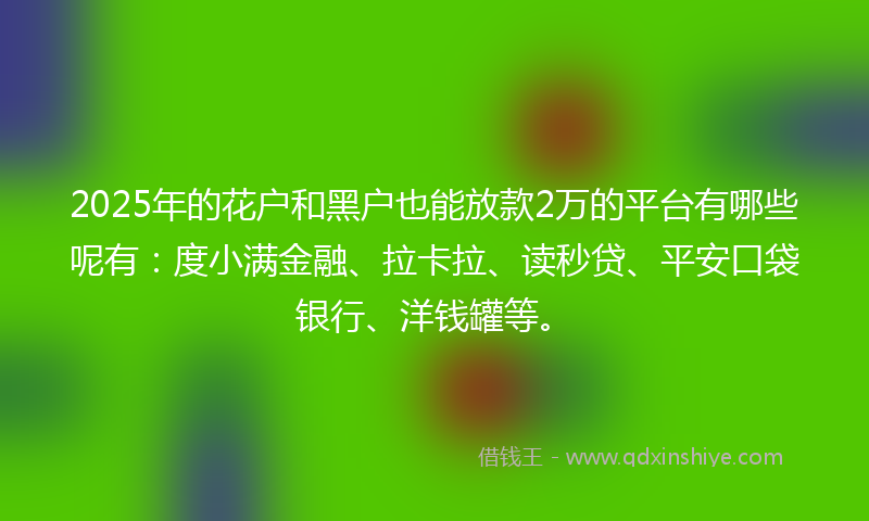 2025年的花户和黑户也能放款2万的平台有哪些呢有：度小满金融、拉卡拉、读秒贷、平安口袋银行、洋钱罐等。
