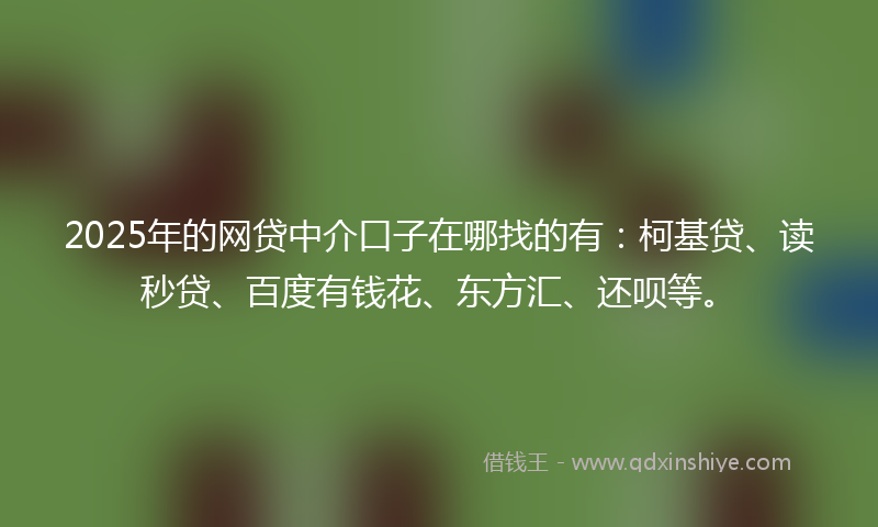 2025年的网贷中介口子在哪找的有：柯基贷、读秒贷、百度有钱花、东方汇、还呗等。
