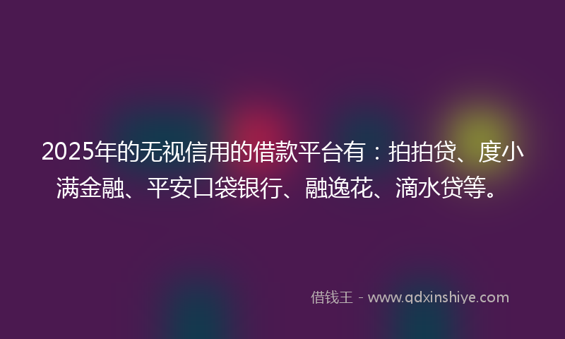 2025年的无视信用的借款平台有：拍拍贷、度小满金融、平安口袋银行、融逸花、滴水贷等。