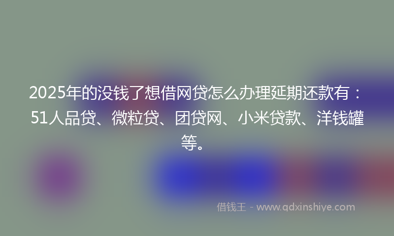 2025年的没钱了想借网贷怎么办理延期还款有：51人品贷、微粒贷、团贷网、小米贷款、洋钱罐等。