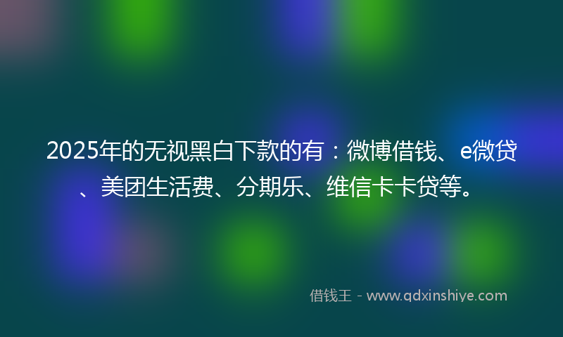 2025年的无视黑白下款的有：微博借钱、e微贷、美团生活费、分期乐、维信卡卡贷等。