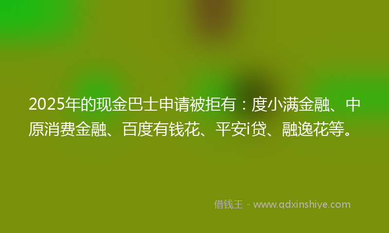 2025年的现金巴士申请被拒有：度小满金融、中原消费金融、百度有钱花、平安i贷、融逸花等。