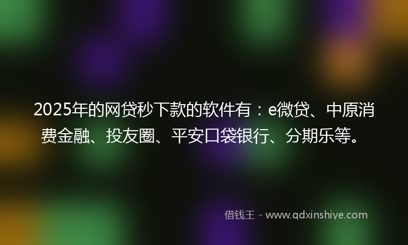 2025年的网贷秒下款的软件有：e微贷、中原消费金融、投友圈、平安口袋银行、分期乐等。