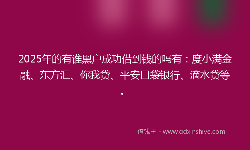 2025年的有谁黑户成功借到钱的吗有：度小满金融、东方汇、你我贷、平安口袋银行、滴水贷等。