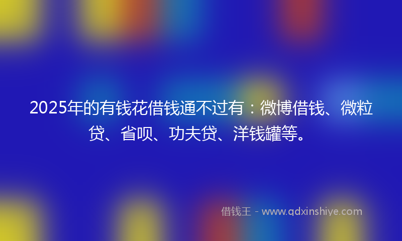2025年的有钱花借钱通不过有：微博借钱、微粒贷、省呗、功夫贷、洋钱罐等。