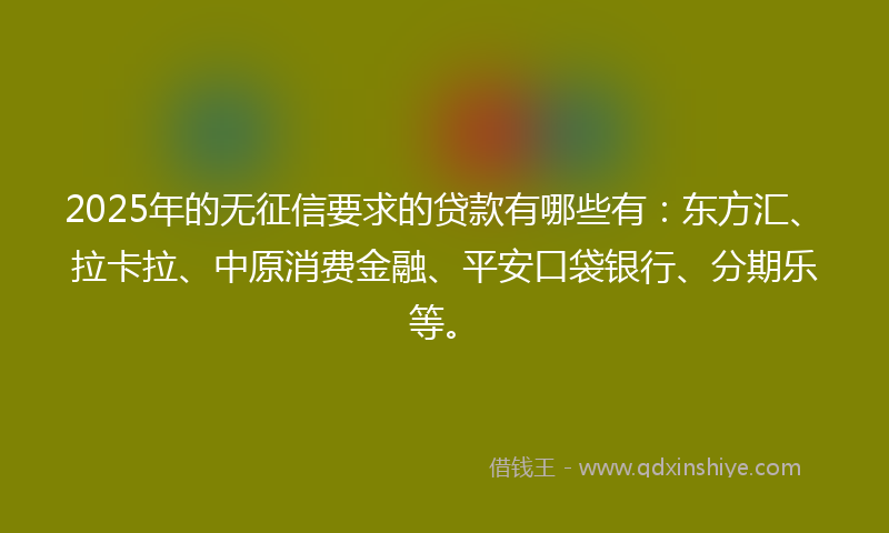 2025年的无征信要求的贷款有哪些有：东方汇、拉卡拉、中原消费金融、平安口袋银行、分期乐等。
