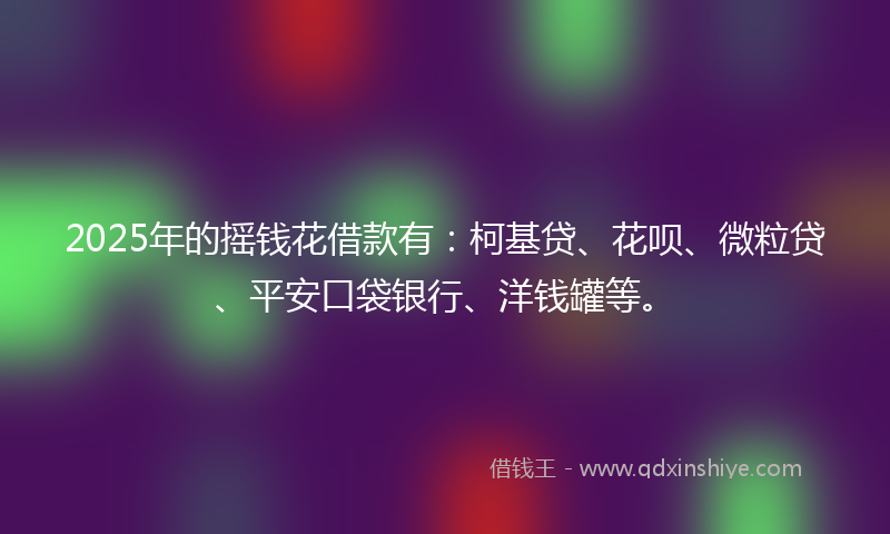 2025年的摇钱花借款有：柯基贷、花呗、微粒贷、平安口袋银行、洋钱罐等。
