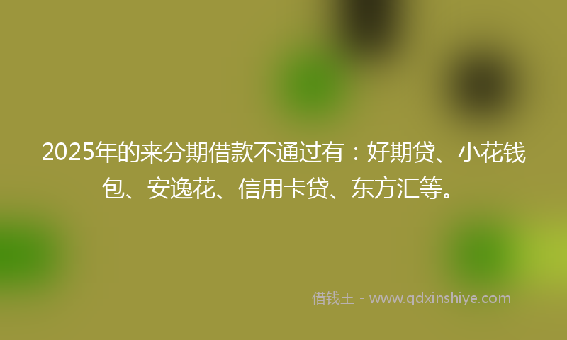 2025年的来分期借款不通过有：好期贷、小花钱包、安逸花、信用卡贷、东方汇等。