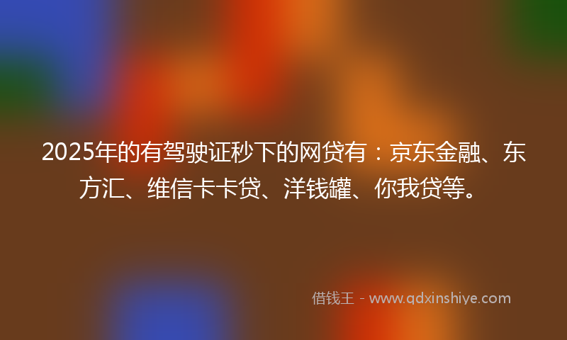 2025年的有驾驶证秒下的网贷有：京东金融、东方汇、维信卡卡贷、洋钱罐、你我贷等。