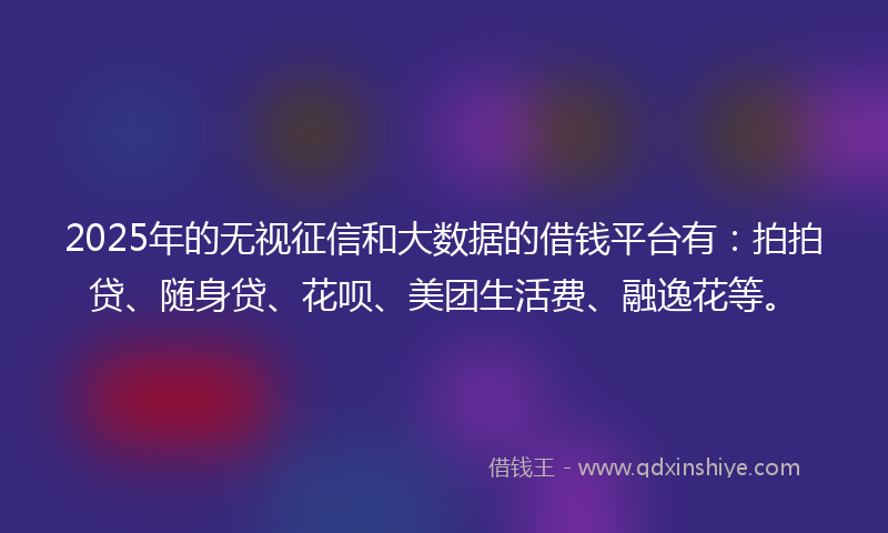 2025年的无视征信和大数据的借钱平台有：拍拍贷、随身贷、花呗、美团生活费、融逸花等。