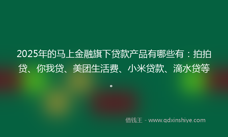 2025年的马上金融旗下贷款产品有哪些有：拍拍贷、你我贷、美团生活费、小米贷款、滴水贷等。