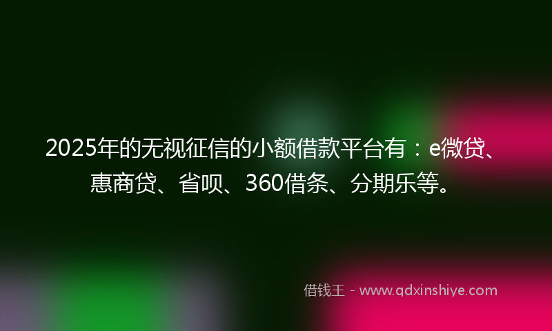 2025年的无视征信的小额借款平台有：e微贷、惠商贷、省呗、360借条、分期乐等。