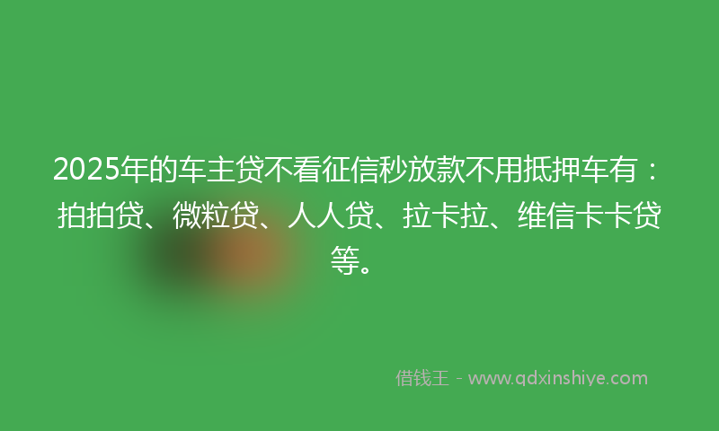 2025年的车主贷不看征信秒放款不用抵押车有：拍拍贷、微粒贷、人人贷、拉卡拉、维信卡卡贷等。