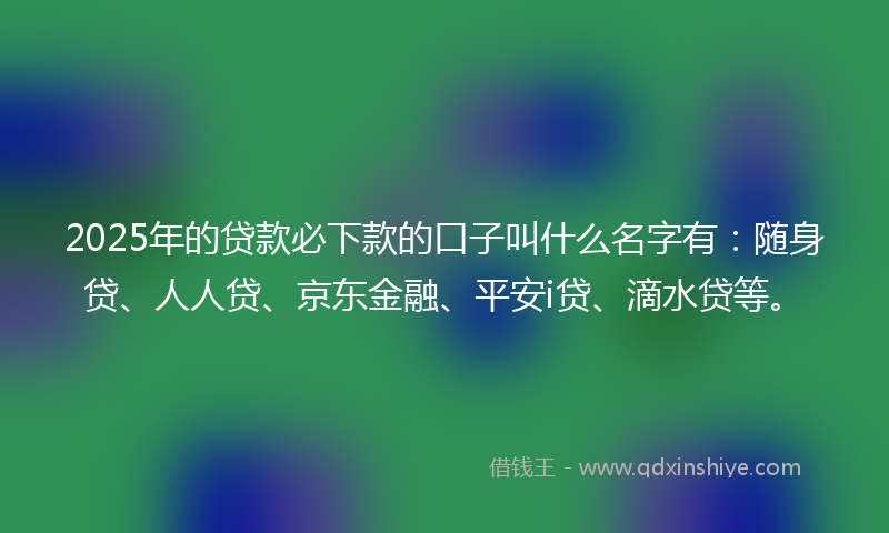 2025年的贷款必下款的口子叫什么名字有：随身贷、人人贷、京东金融、平安i贷、滴水贷等。