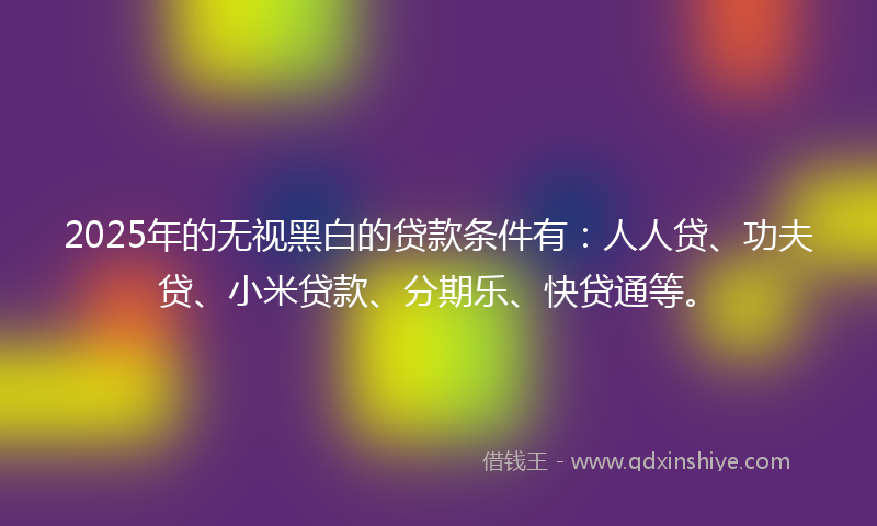 2025年的无视黑白的贷款条件有：人人贷、功夫贷、小米贷款、分期乐、快贷通等。