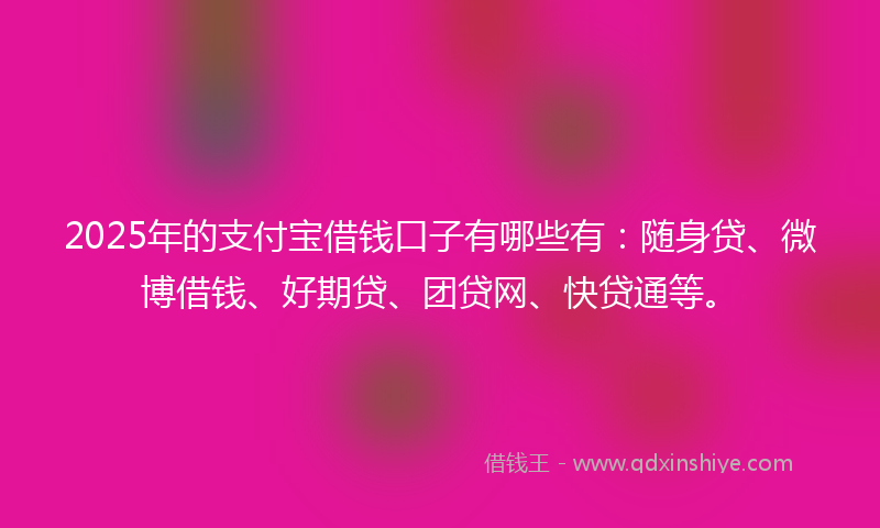 2025年的支付宝借钱口子有哪些有：随身贷、微博借钱、好期贷、团贷网、快贷通等。