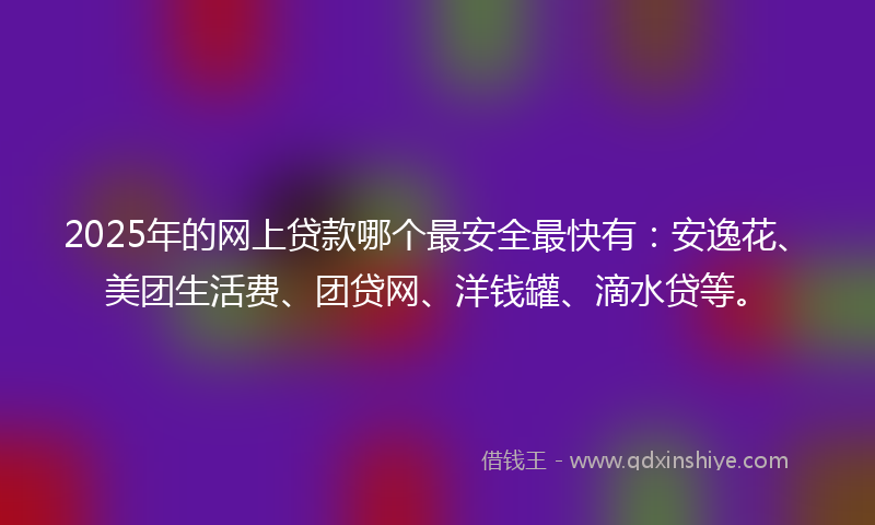 2025年的网上贷款哪个最安全最快有：安逸花、美团生活费、团贷网、洋钱罐、滴水贷等。