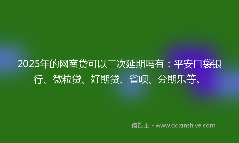 2025年的网商贷可以二次延期吗有：平安口袋银行、微粒贷、好期贷、省呗、分期乐等。