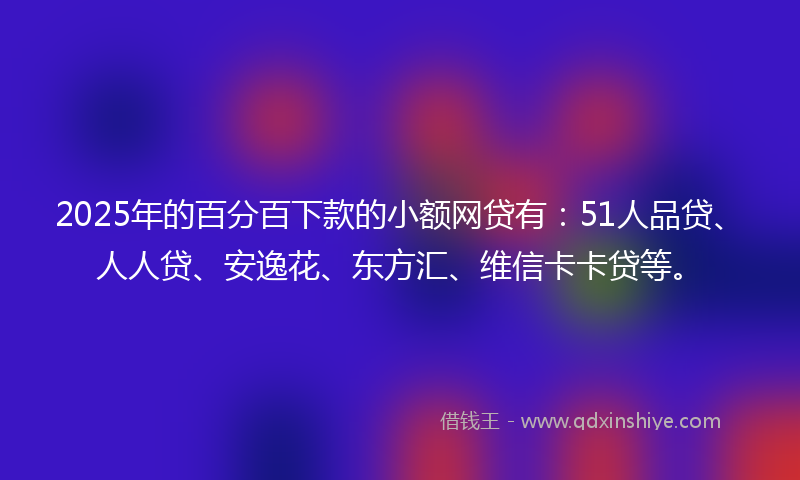 2025年的百分百下款的小额网贷有：51人品贷、人人贷、安逸花、东方汇、维信卡卡贷等。