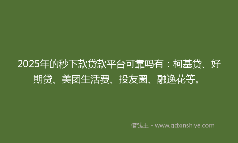 2025年的秒下款贷款平台可靠吗有：柯基贷、好期贷、美团生活费、投友圈、融逸花等。