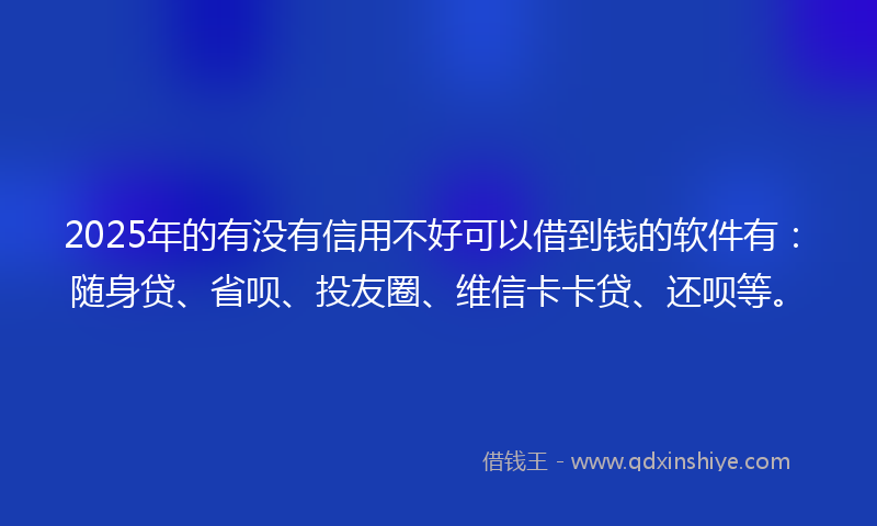 2025年的有没有信用不好可以借到钱的软件有：随身贷、省呗、投友圈、维信卡卡贷、还呗等。