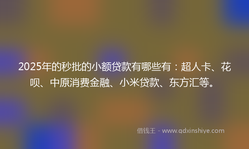 2025年的秒批的小额贷款有哪些有：超人卡、花呗、中原消费金融、小米贷款、东方汇等。