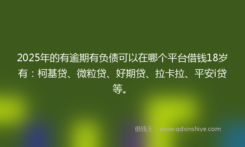 2025年的有逾期有负债可以在哪个平台借钱18岁有：柯基贷、微粒贷、好期贷、拉卡拉、平安i贷等。