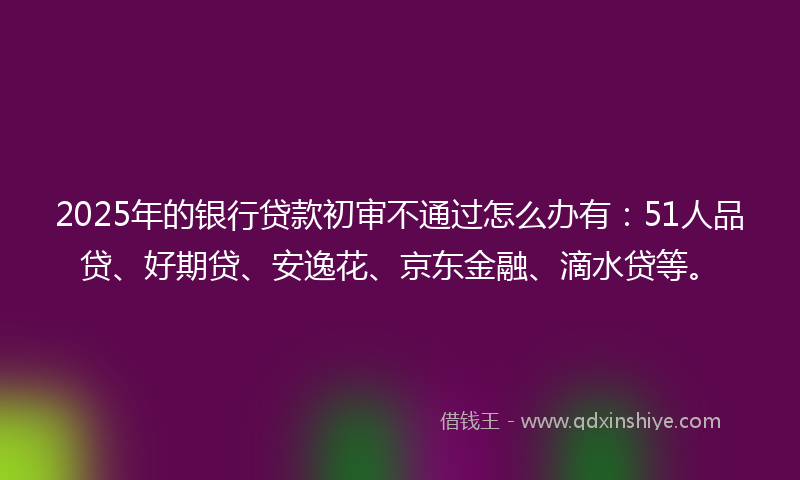 2025年的银行贷款初审不通过怎么办有：51人品贷、好期贷、安逸花、京东金融、滴水贷等。