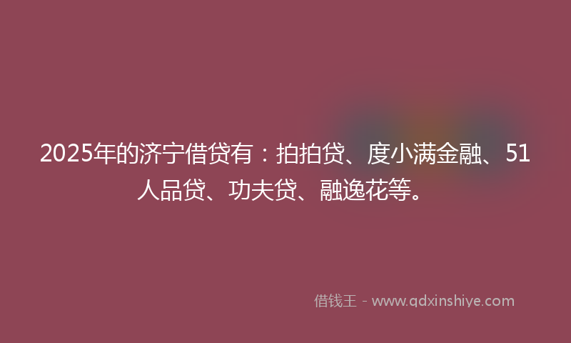 2025年的济宁借贷有：拍拍贷、度小满金融、51人品贷、功夫贷、融逸花等。