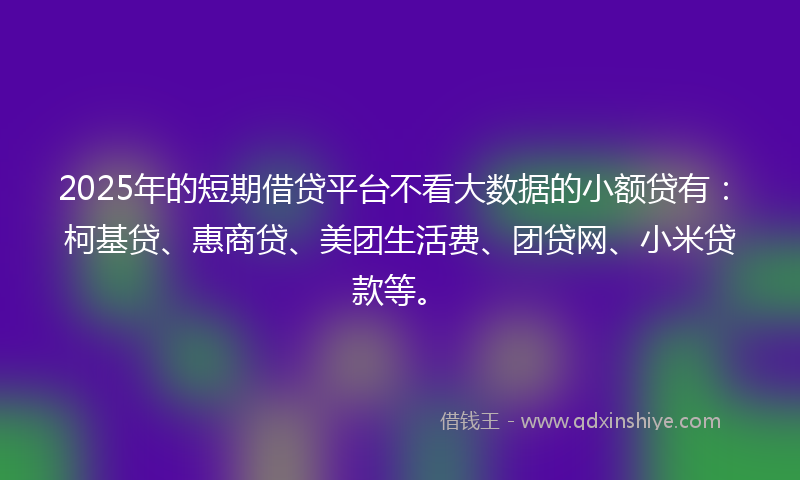 2025年的短期借贷平台不看大数据的小额贷有：柯基贷、惠商贷、美团生活费、团贷网、小米贷款等。