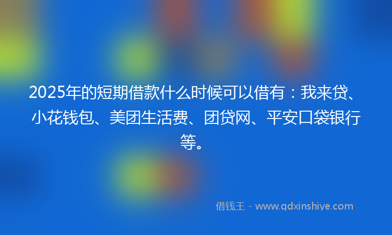 2025年的短期借款什么时候可以借有：我来贷、小花钱包、美团生活费、团贷网、平安口袋银行等。