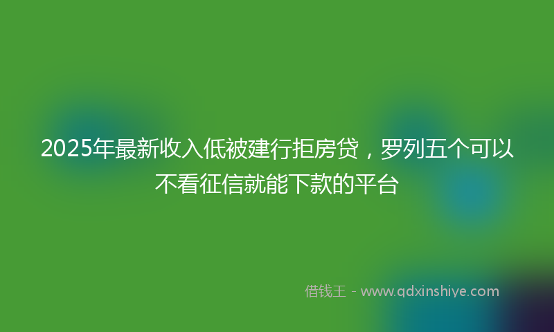 2025年最新收入低被建行拒房贷，罗列五个可以不看征信就能下款的平台
