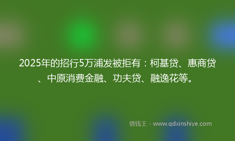 2025年的招行5万浦发被拒有：柯基贷、惠商贷、中原消费金融、功夫贷、融逸花等。