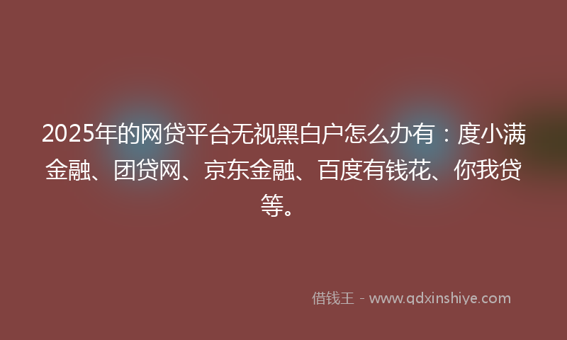 2025年的网贷平台无视黑白户怎么办有：度小满金融、团贷网、京东金融、百度有钱花、你我贷等。