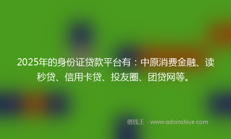 2025年的身份证贷款平台有：中原消费金融、读秒贷、信用卡贷、投友圈、团贷网等。