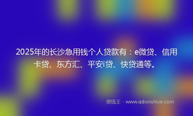 2025年的长沙急用钱个人贷款有：e微贷、信用卡贷、东方汇、平安i贷、快贷通等。