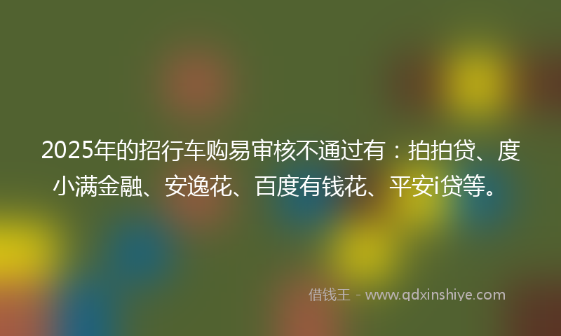 2025年的招行车购易审核不通过有：拍拍贷、度小满金融、安逸花、百度有钱花、平安i贷等。