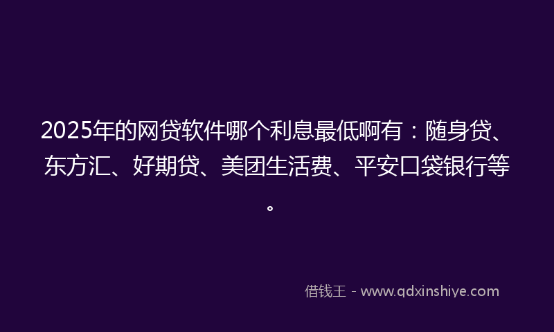 2025年的网贷软件哪个利息最低啊有：随身贷、东方汇、好期贷、美团生活费、平安口袋银行等。