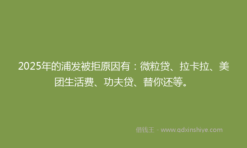 2025年的浦发被拒原因有：微粒贷、拉卡拉、美团生活费、功夫贷、替你还等。