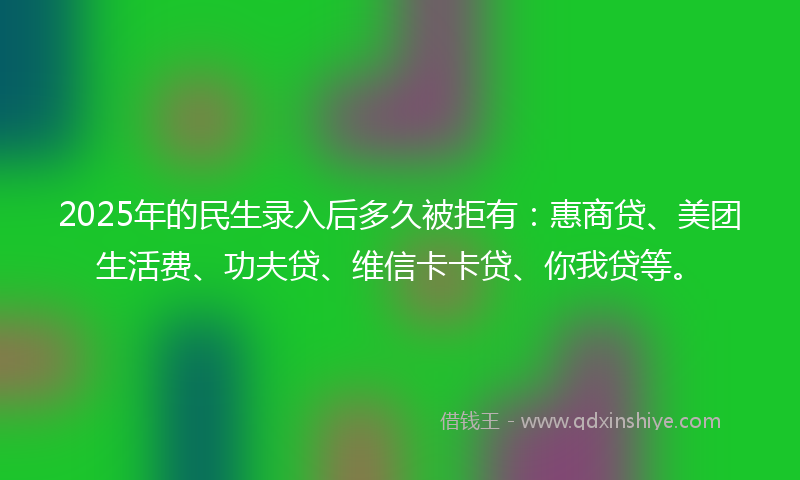2025年的民生录入后多久被拒有：惠商贷、美团生活费、功夫贷、维信卡卡贷、你我贷等。